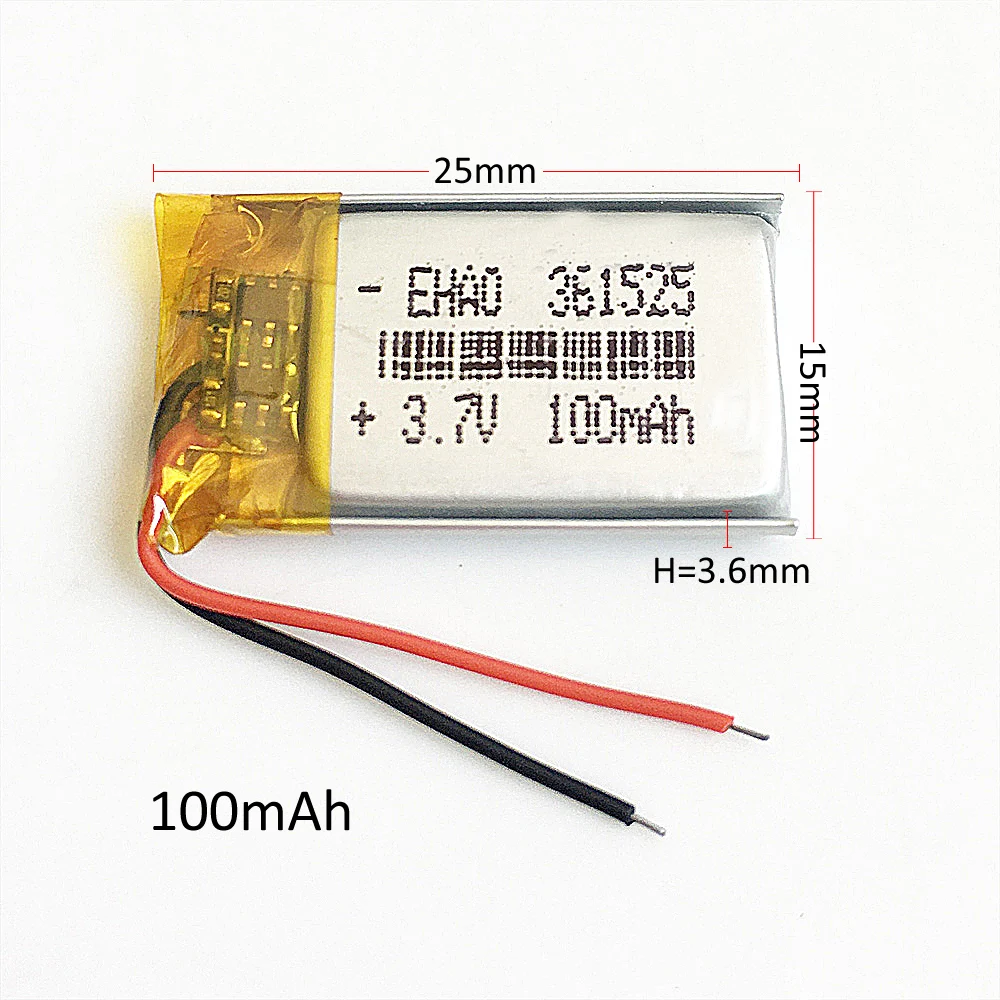 wholesale 10 piezas 3.7 V 100 mAh LiPo batería recargable para GPS Bluetooth pluma auriculares grabadora luz LED 361525 - imagen 2
