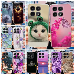 Funda de silicona transparente para teléfono xiaomi Mi 14T Pro, carcasa suave con bonito gato y flores pintadas para Xiaomi 14T Pro 14TPro Mi14T