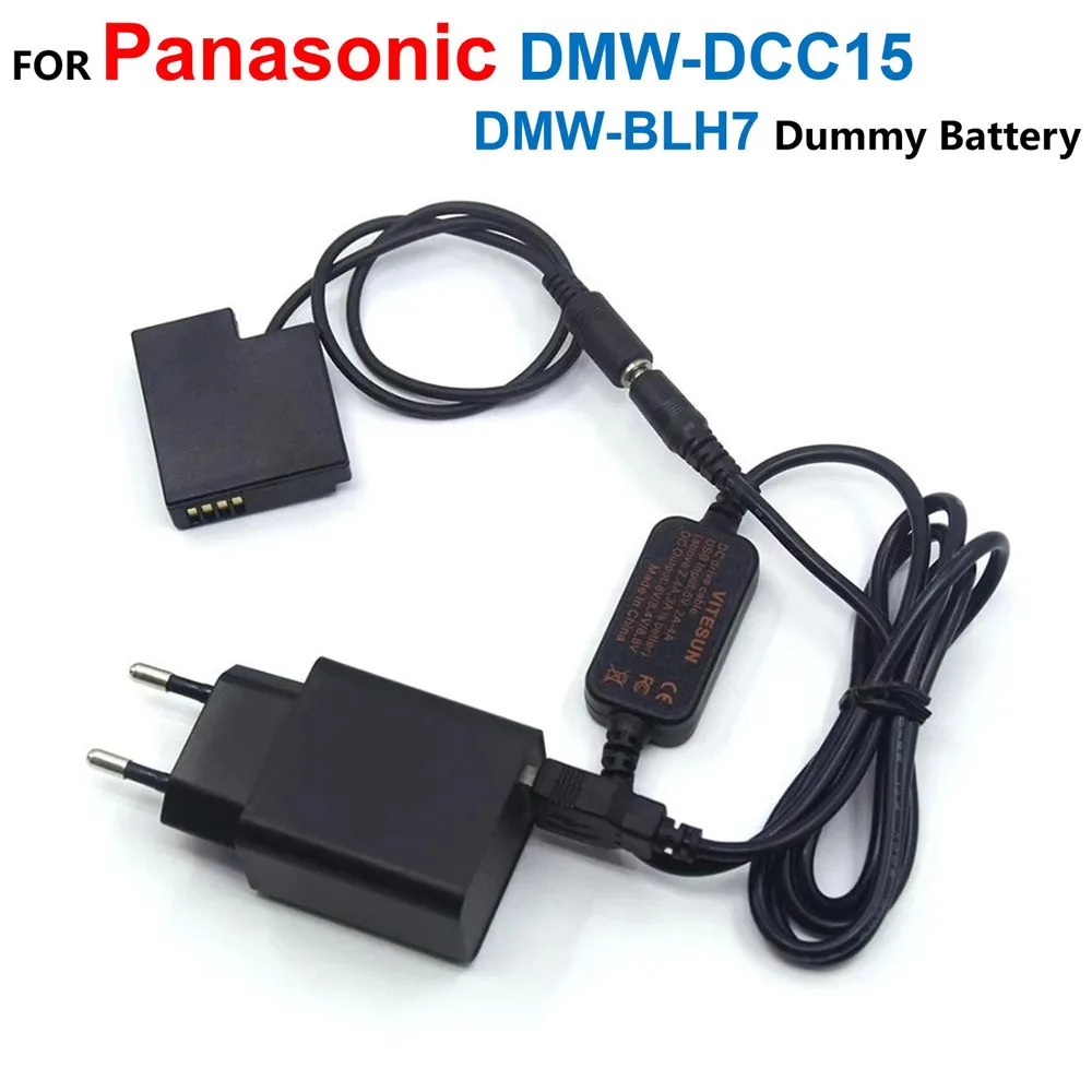 DMW-DCC15 BLH7E BLH7 acoplador batería falsa + Cable adaptador de corriente USB + cargador para Panasonic DMC-GM1 GM5 GF7 GF8 GF9 LX10 LX15 GF9KGK - imagen 2
