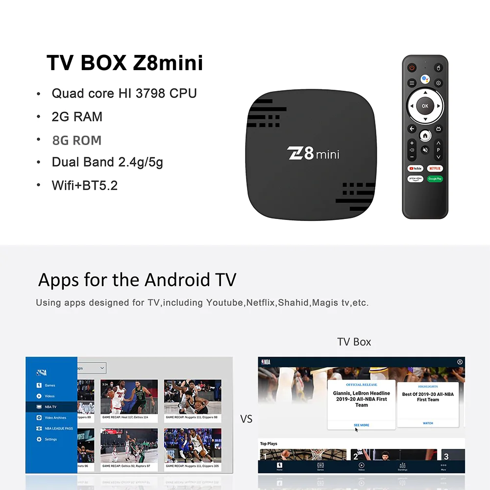 ATV Z8mini TV Box Quad Core AndroidTV Android14 BT 2GB 8GB 2,4G/5G WiFi Dual 4K HD reproductor multimedia decodificador inteligente - imagen 2