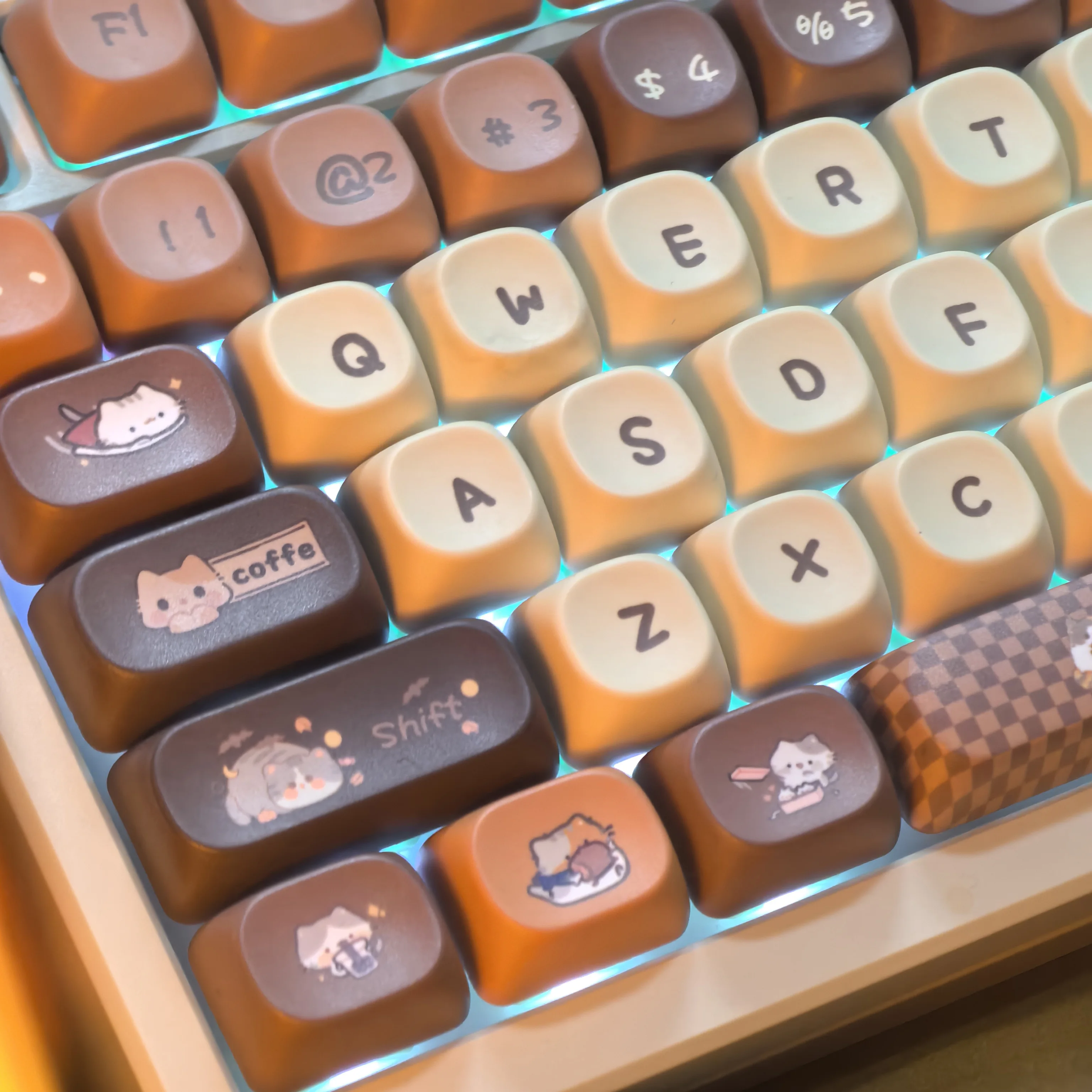 Moa Keycaps lindo gato Retro café Pbt marrón pata de gallo Diy para Aula 75 Teclado mecánico Diy Keycaps 2,25/2,75u barra espacial - imagen 5