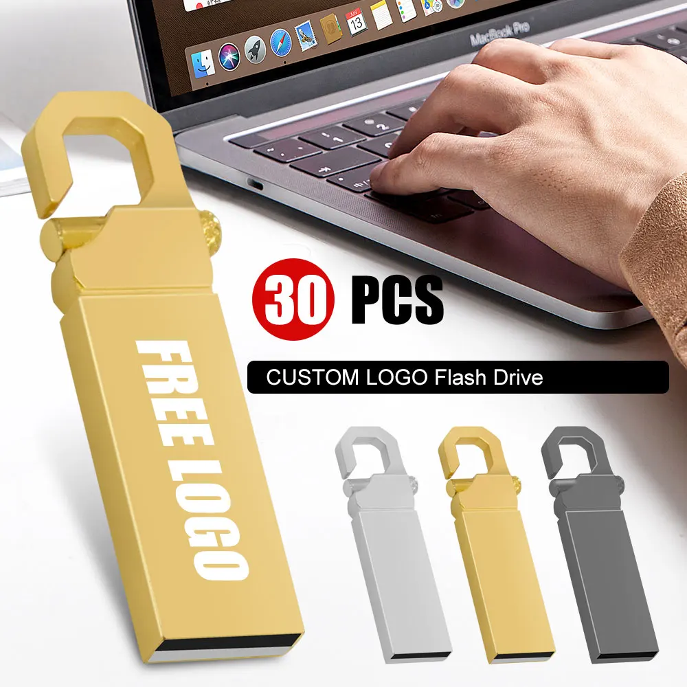 30 unids/lote, memoria USB de Metal con logotipo personalizado gratis, 1GB, 2GB, 4GB, 8GB, 16GB, memoria Flash de música, memoria de 32GB, regalo de empresa, disco en U
