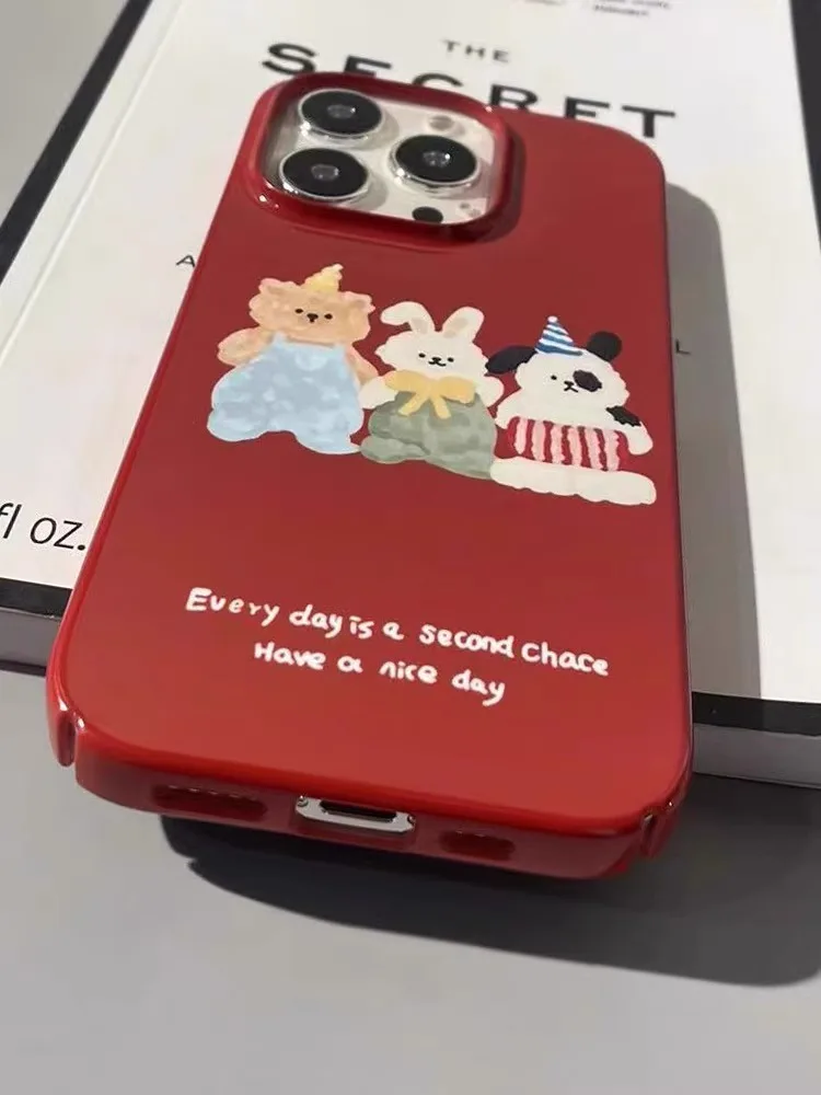 Funda de teléfono con pintura de osito rojo para iPhone 16 15 14 13 12 11 Pro Max XS XR XSMax 6 7 8 Plus, cubierta dura HD brillante para PC - imagen 2