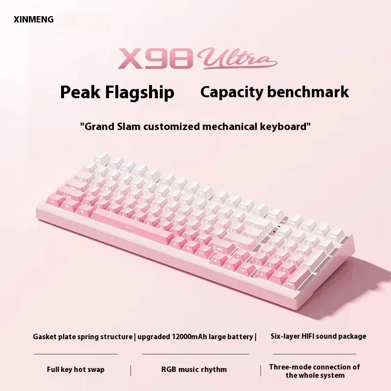 XINMENG X98 teclado Ultra mecánico inalámbrico 12000mAh junta personalizada retroiluminación RGB intercambiable en caliente 98% teclado de oficina para juegos