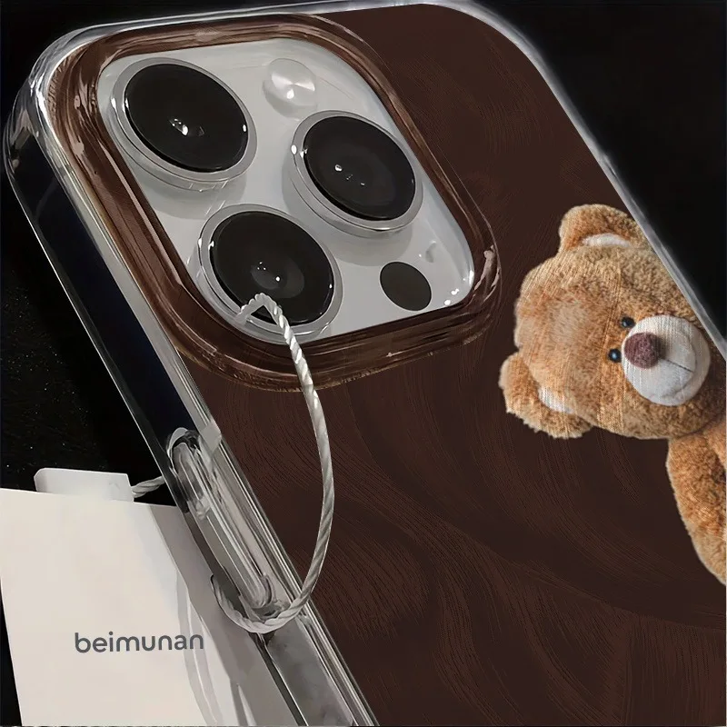 Yusha lindo oso vino fondo rojo juguete de peluche funda de teléfono para iPhone 17 16 15 Pro Max 14 13 12 11 XS X XR 7 8 Plus 16E Air Cover - imagen 5