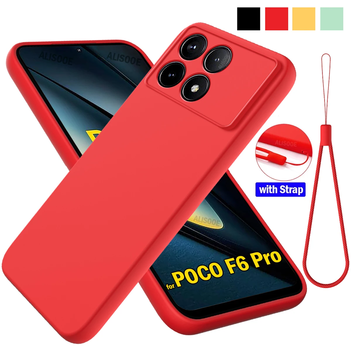 Funda de silicona para POCO F6 Pro 5G, carcasa protectora con correa de silicona líquida para Xiaomi POCO F6 Pro - imagen 2
