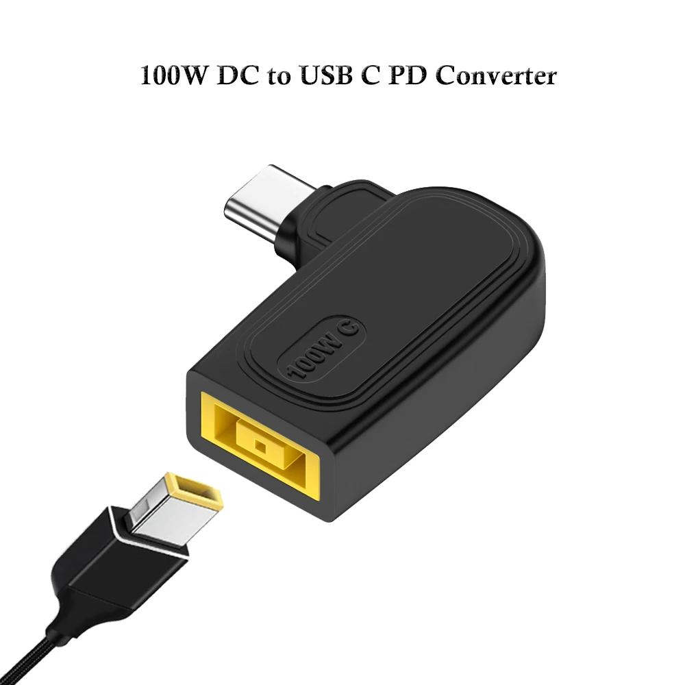 Enchufe cuadrado de CC de 100W para cargador de ordenador portátil Lenovo a USB C PD, convertidor de adaptador de corriente tipo C, Cable de carga rápida para MacBook - imagen 2
