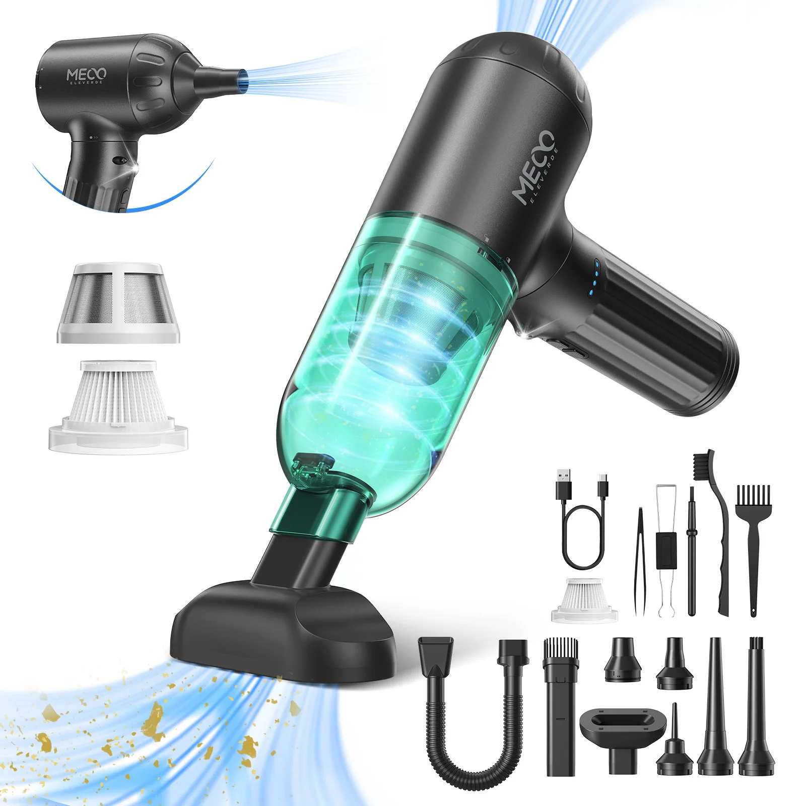 ME-VC2 4 en 1 función plumero y aspiradora eléctrica de aire comprimido potente limpiador de teclado de 3 engranajes para ordenador y coche - imagen 2