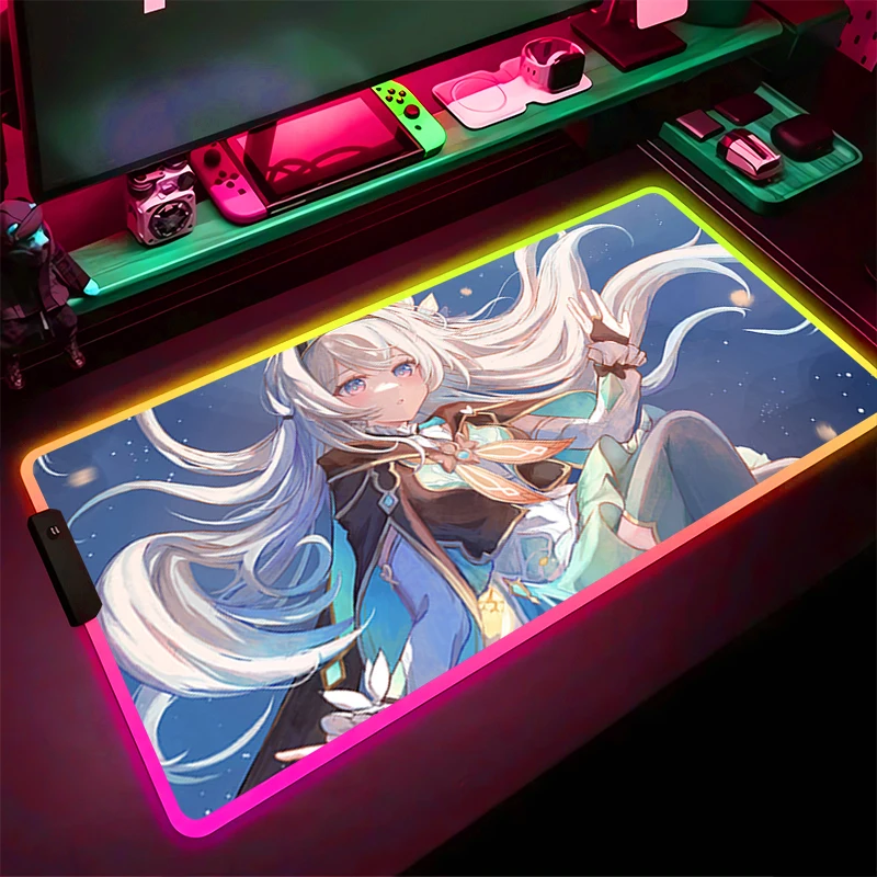 Alfombrilla de ratón LED RGB, alfombrilla de teclado HD, alfombrilla antideslizante para tableta de Anime h-honkai Star Rail Firefly, accesorios para PC, alfombrilla para ratón, alfombrilla de escritorio para juegos - imagen 2