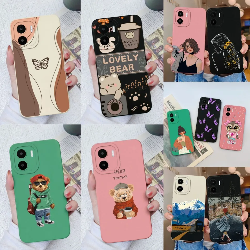 Funda suave de silicona líquida para Xiaomi Redmi A1 A2 Plus, carcasa suave de oso dulce para niña, RedmiA1 RedmiA2 A1 + A2 + funda de teléfono