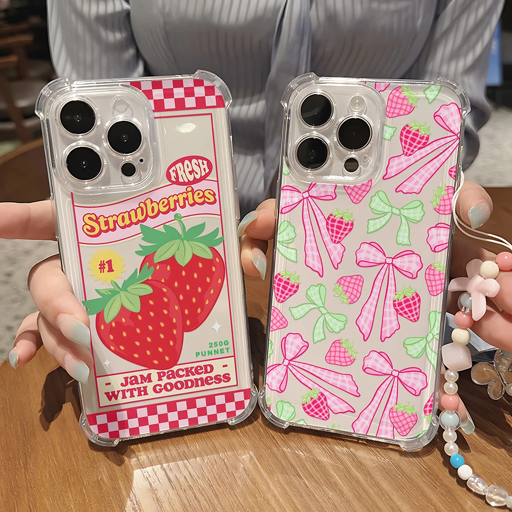 Funda de teléfono transparente anticaída con lazo de fresa para Xiaomi Redmi 14C 13C 12C K50 K40 Note 14 13 12 11 10 9S A1 A2 Pro Plus 4G 5G