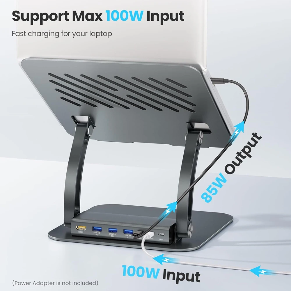 Soporte para ordenador portátil USB-C Hub PD100W carga 4K @ 60Hz soporte ergonómico para ordenador portátil estación de acoplamiento Universal para MacBook Pro Dell Lenovo - imagen 4