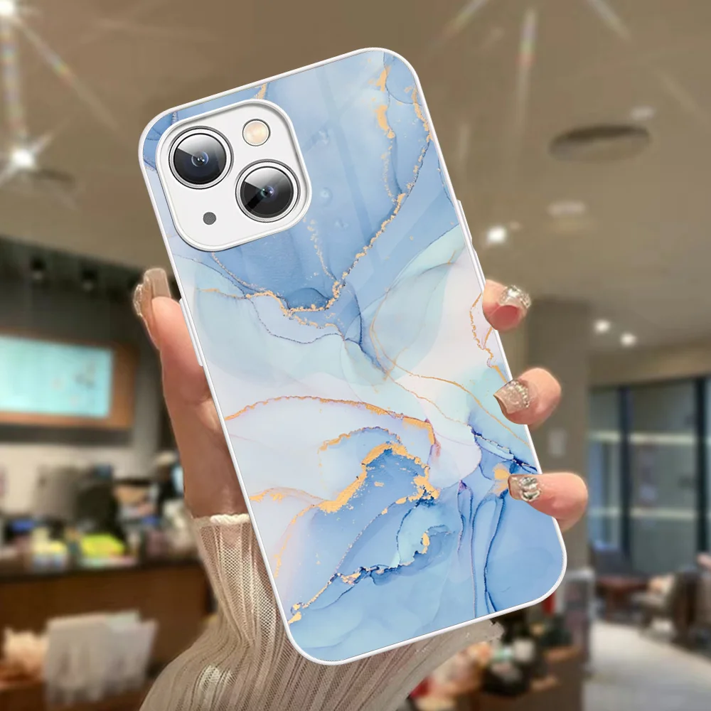 Precioso diseño de mármol funda de teléfono de vidrio templado para Iphone 14 13 12 11 Pro Mini XS MAX 14Plus X XS XR Fundas - imagen 4