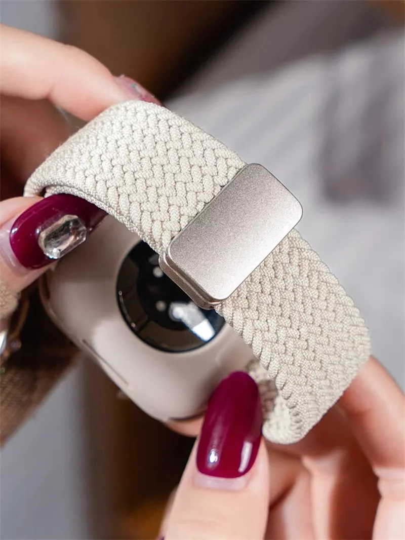 Correa magnética para Apple Watch, pulsera trenzada de nailon de 44mm, 40mm, 45mm, 46mm, 49mm y 41mm, serie iWatch se 5 4 7 6 8 9 10 Ultra 2