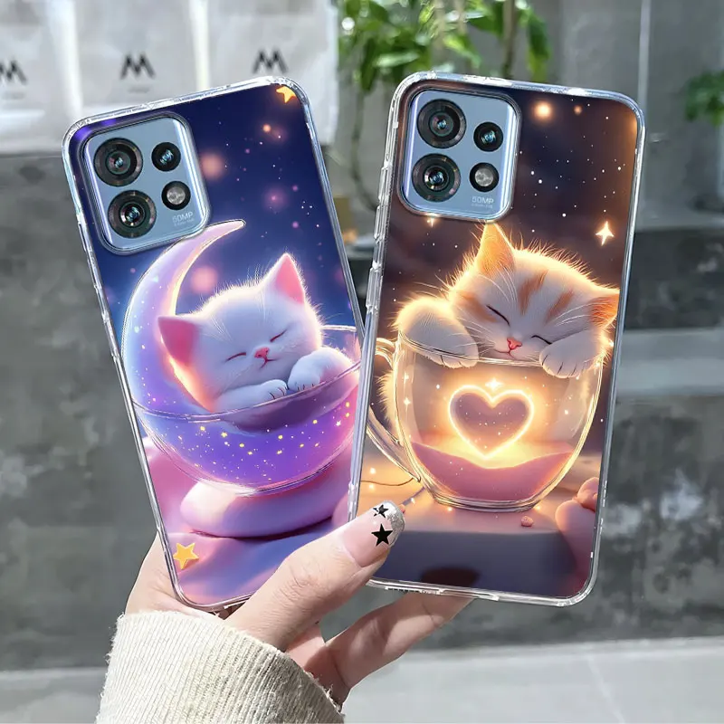 Para Moto Edge 40 Neo 5G Edge Plus 2023 funda para Motorola Moto Edge 40 Pro mármol claro suave funda de teléfono de silicona gato Fundas