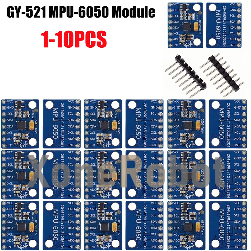 1-10 Uds IIC I2C GY-521 MPU-6050 MPU6050 sensores giroscopio analógicos de 3 ejes + módulo acelerómetro para Arduino con pines 3-5V DC