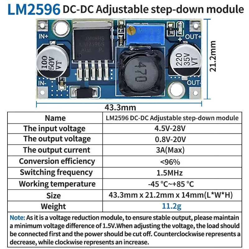 1/5/10 Uds LM2596 convertidor Buck de CC a CC 3,0-40V a 1,5-35V módulo reductor de fuente de alimentación - imagen 4