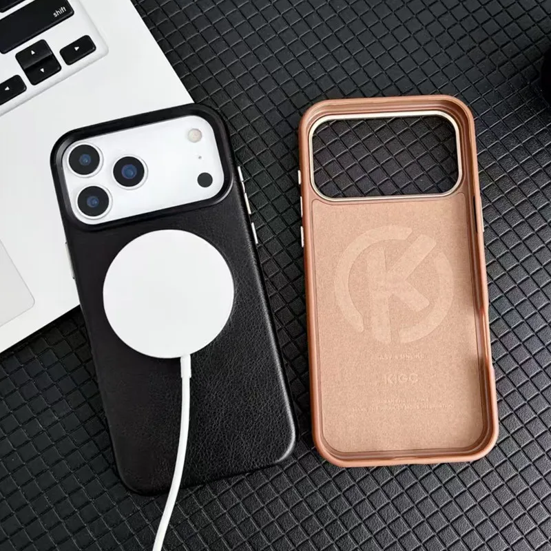 Para iPhone 16 17 Pro Max funda magnética KIGC alta calidad Calssic PU cuero duro PC succión teléfono cubierta