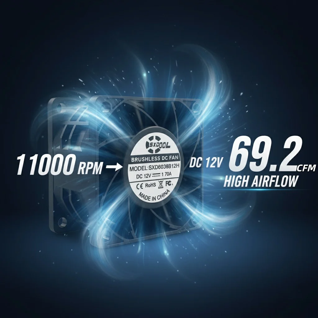 SXDOOL 60x60x38mm DC 12V 1.70A Alta velocidad 11000RPM 69.2CFM 4 cables PWM Doble rodamiento de bolas Ventilador de enfriamiento industrial - imagen 2