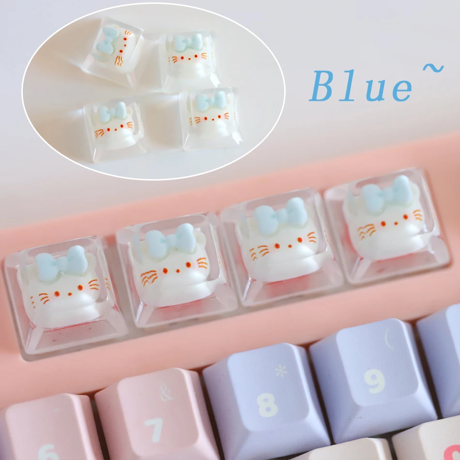 1 Juego de 4 piezas de teclado mecánico de resina con personalidad transparente y luz de gato, teclas de flecha personalizadas de Anime Diy - imagen 2
