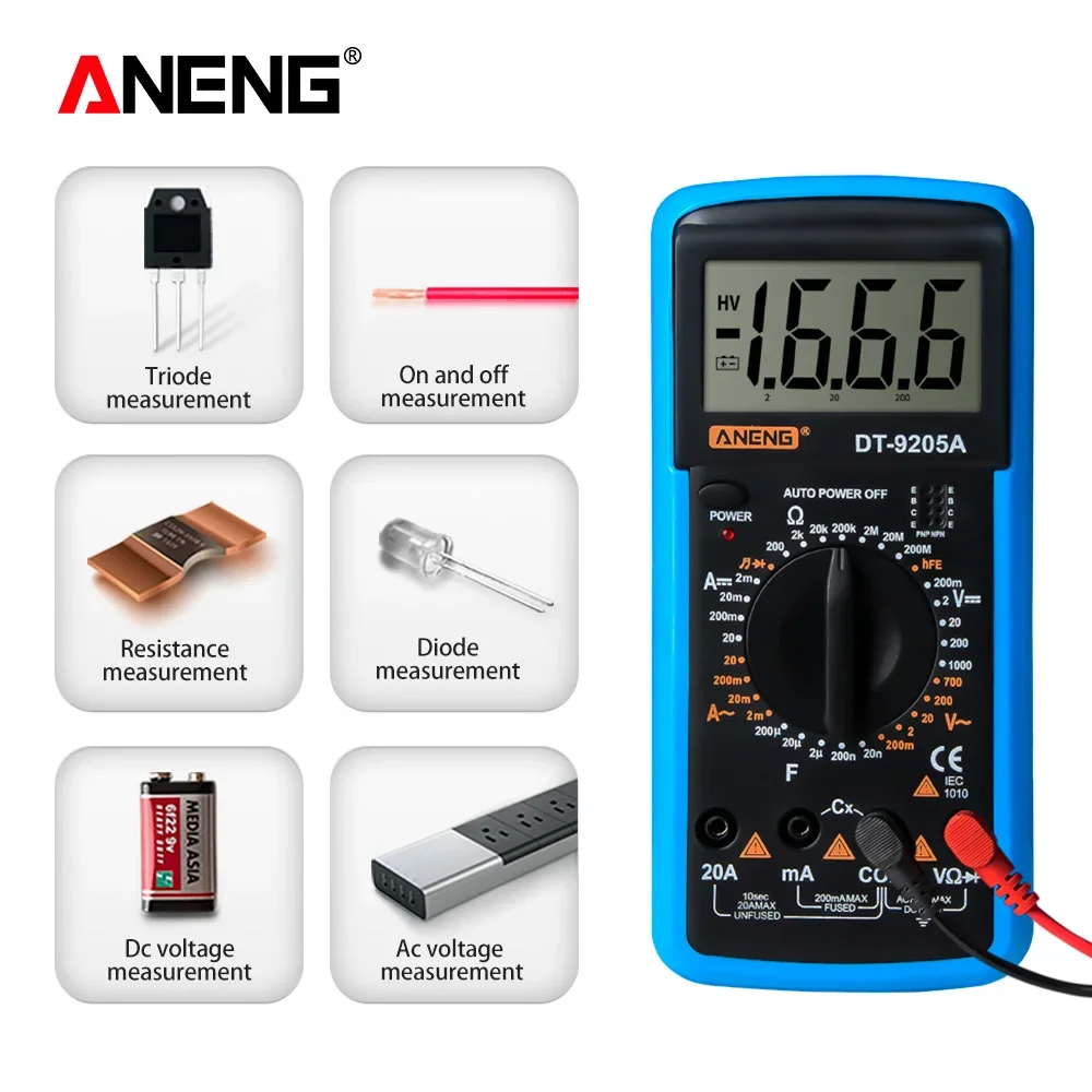 ANENG DT9205A-1 multímetro Digital Profesional valores eficaces verdaderos probador de transistores de voltaje CA/CC eléctrico NCV herramientas Multimetro de rango automático - imagen 3