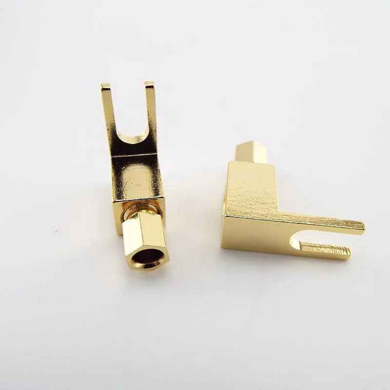 5 uds 4mm conector Banana chapado en oro Cable de altavoz de ángulo recto Y pala para conector de Audio Cable enchufe eléctrico adaptadores Q1 - imagen 5