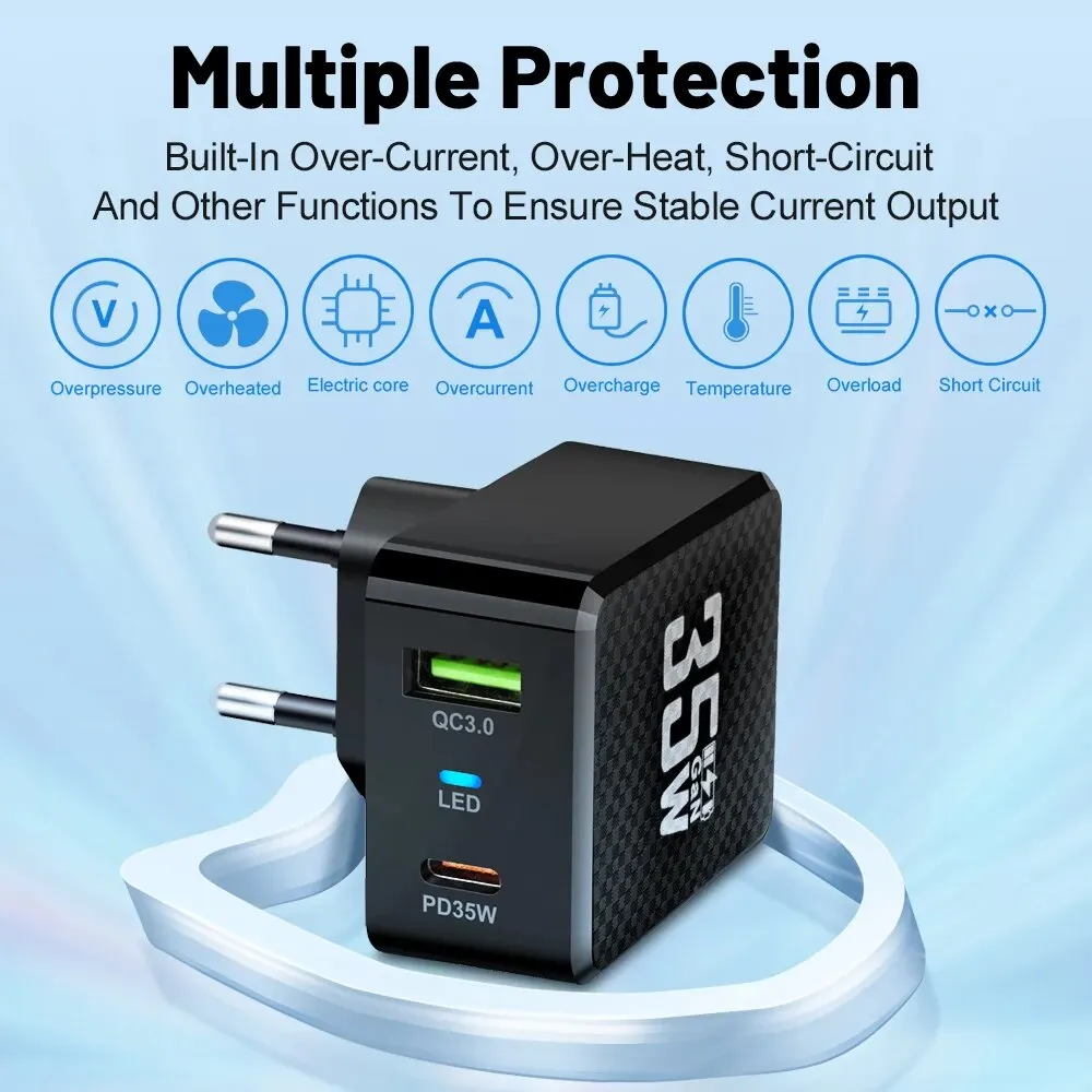 Cargador USB tipo C GaN de 35W, cargador rápido para tableta QC3.0 PD3.0, adaptador de carga para Iphone 15 Xiaomi Poco F5, cargador para ordenador portátil - imagen 5