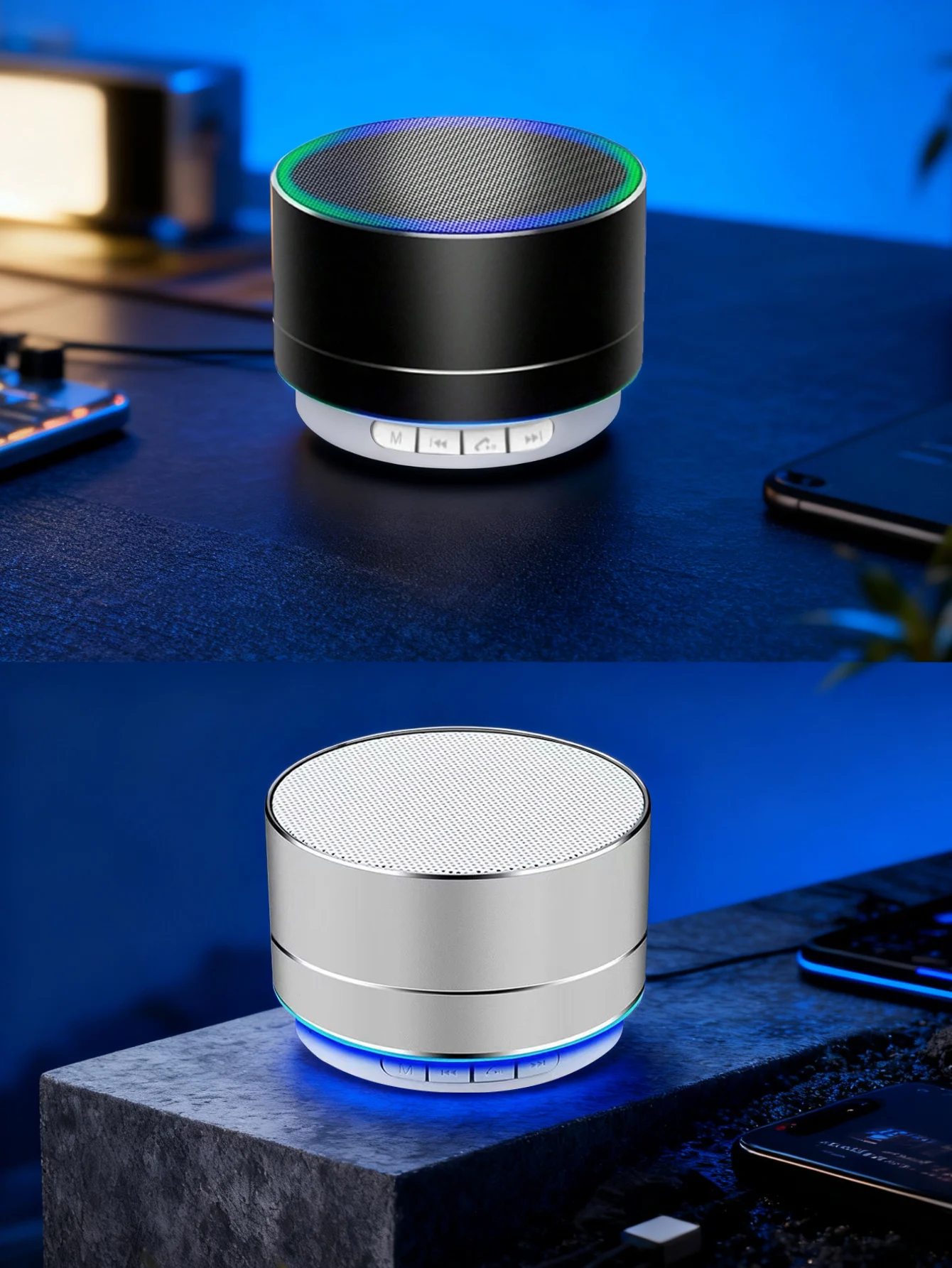 Altavoz Bluetooth brillante RGB con textura metálica, un nuevo socio de audio para video en el hogar y reproducciones de moda al aire libre - imagen 3