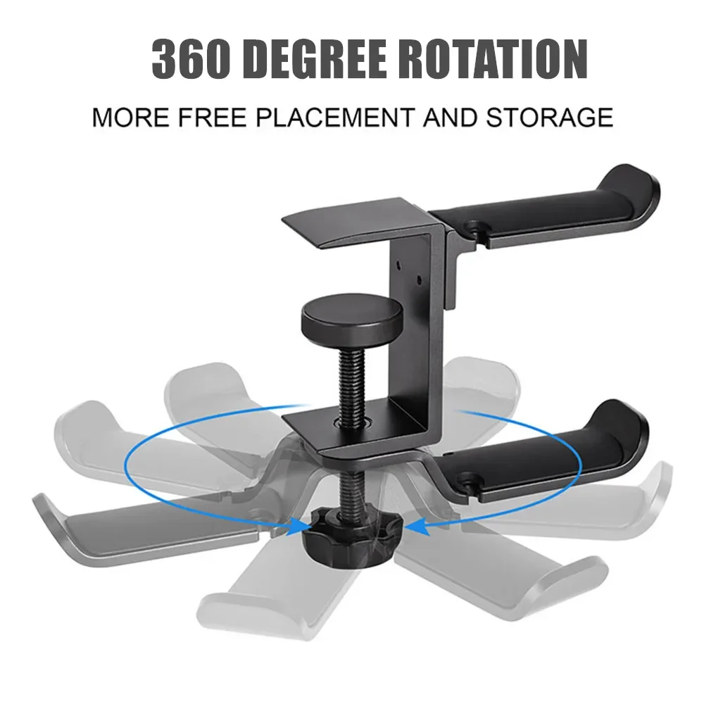 Soporte para auriculares para juegos de Pc, colgador de auriculares doble de aluminio, soporte de gancho, abrazadera de brazo giratoria ajustable debajo del escritorio, soporte de Clip para ahorrar espacio - imagen 3