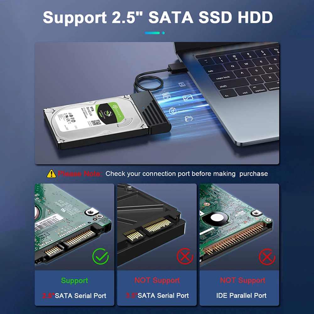 SATA to USB Adapter,Adaptador de SATA a USB, transmisión de datos de alta velocidad, USB 3,0, tipo c a SATA, 5Gbps, para HDD/ SSD de 2,5 pulgadas, convertidor para ordenador portátil - imagen 4