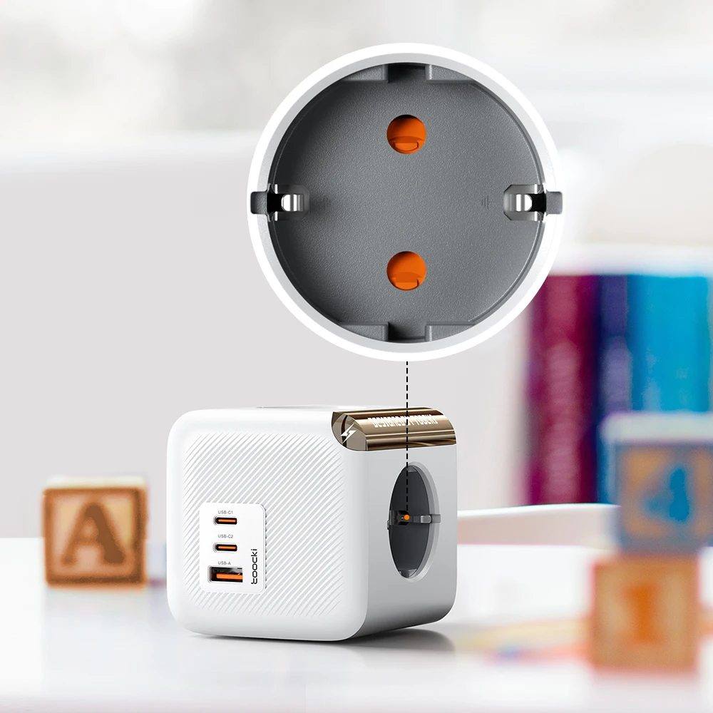 Toocki-regleta de corriente GaN, toma de pared con 4 salidas de CA, 2 puertos USB, 1 tipo C, PPS, 33W, QC3.0, PD20W, protección contra sobrecarga a tierra - imagen 4