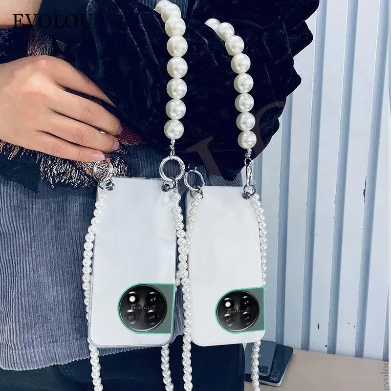 Funda de silicona con cadena de perlas para Oppo A40M 4G, A80, A3X, A3 Pro, A79, A98, A78, A58, A38, A18, collar cruzado, transparente, Airbags Cove - imagen 3