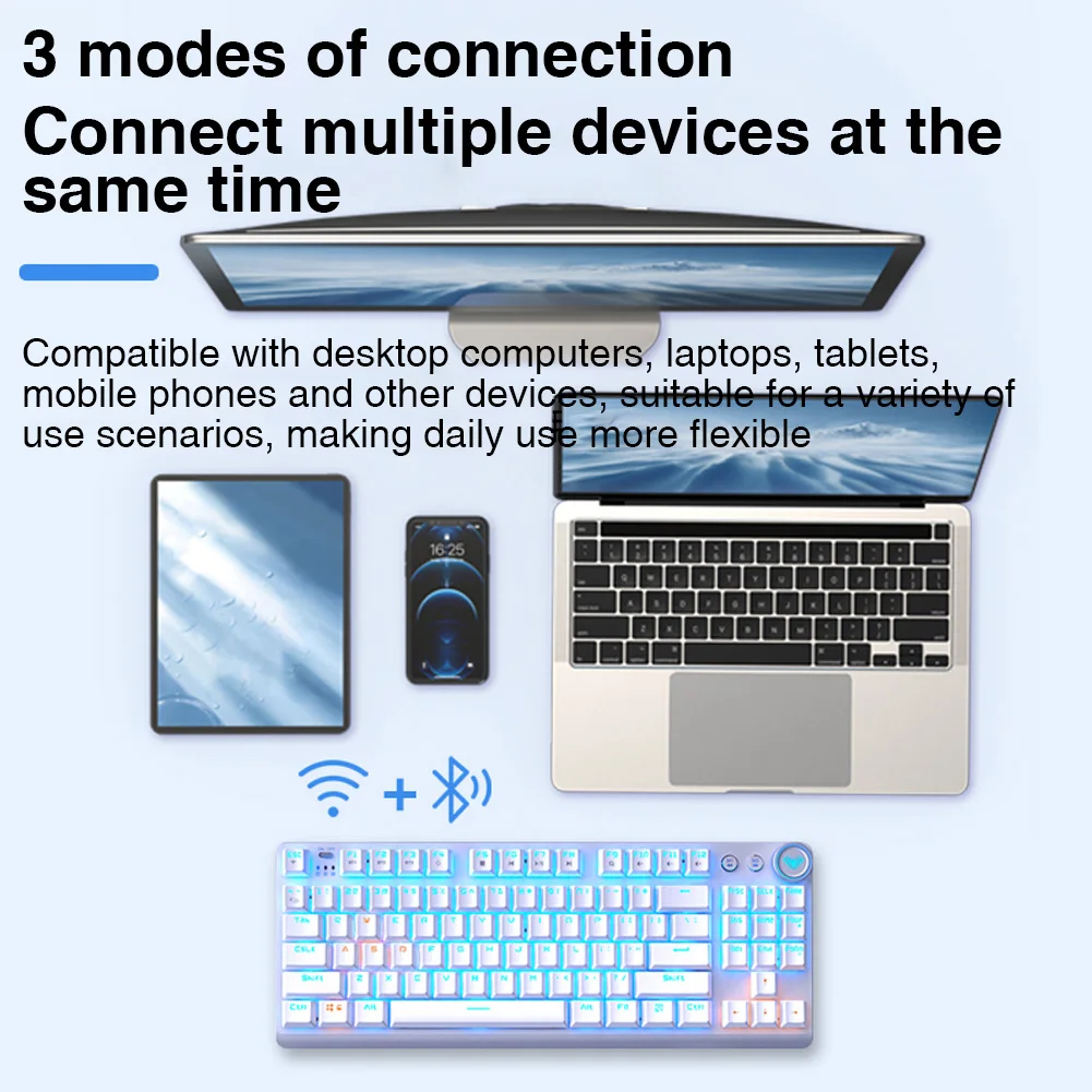 AULA Teclado mecánico inalámbrico para jugar 87 teclas tres modos 2,4G/Bluetooth/teclado retroiluminado con cable para Windows/Mac/IOS/Android - imagen 3