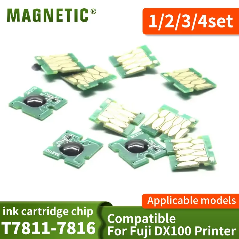 1 Juego de chips de cartucho de tinta DX100 T7811-T7816 para Fujifilm Frontier-S DX100 Fuji DX100, chips de cartucho de impresora (BK C M Y SB rosa)