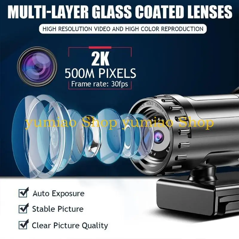 587B 2K 4K Cámara web definición con enfoque automático para computadora con micrófono para llamadas en Teac - imagen 3