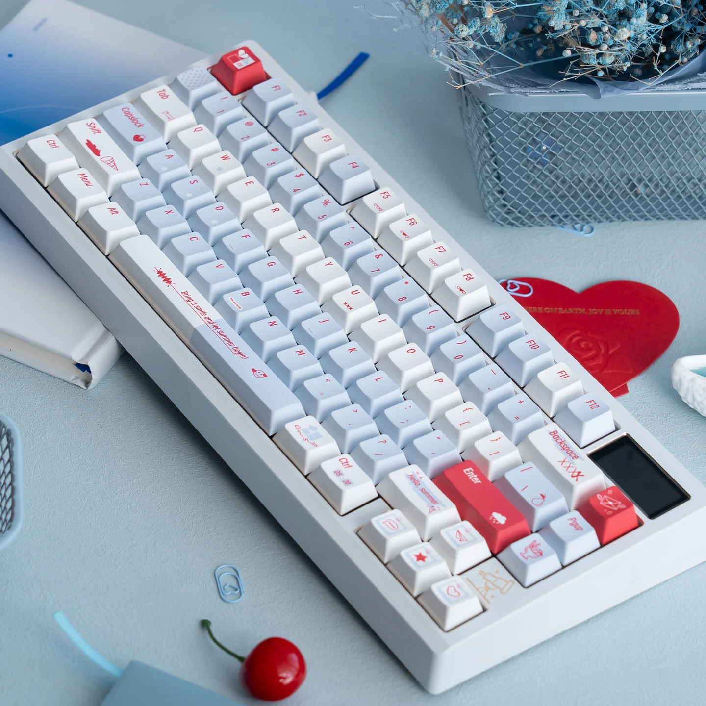 Tapa de tecla de verano, contraste azul y rojo, sublimación Pbt, cereza Pbt, 152 teclas, 2,25/2,75U, barra espacial, diseño Alice, Iso - imagen 5