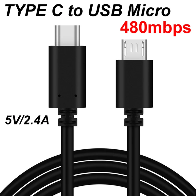 Cable adaptador USB tipo C a Micro 5V/2.4A, carga rápida recíproca de 1,5 mbps, datos OTG, para teléfono móvil Samsung, Huawei Pro, 1M/480M/2M