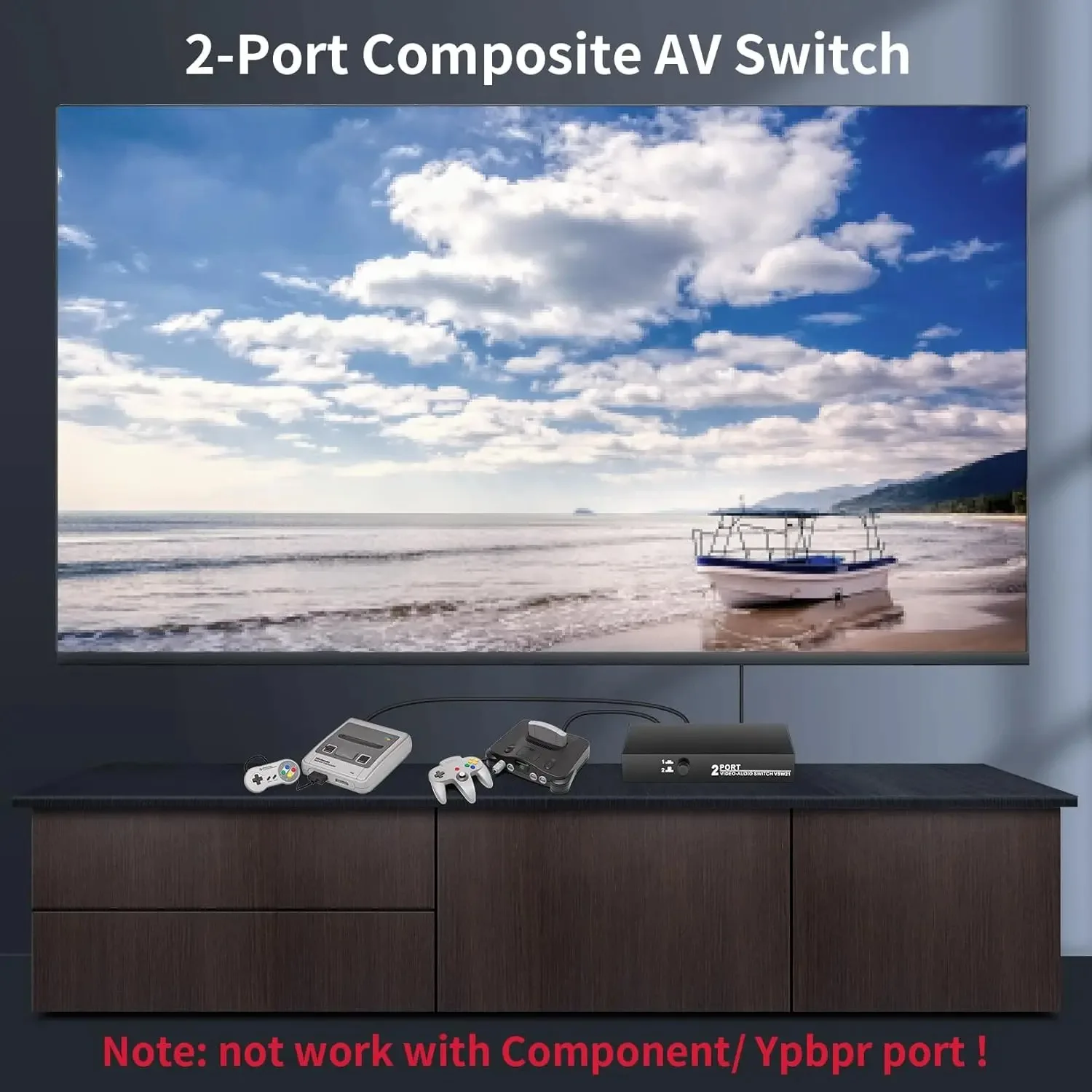 Conmutador AV RCA de 2 puertos Caja selectora de conmutador de audio y vídeo compuesto de 2 entradas y 1 salida para reproductor de DVD de TV, juego Sega Genesis/SNES/N64 PS2 - imagen 2