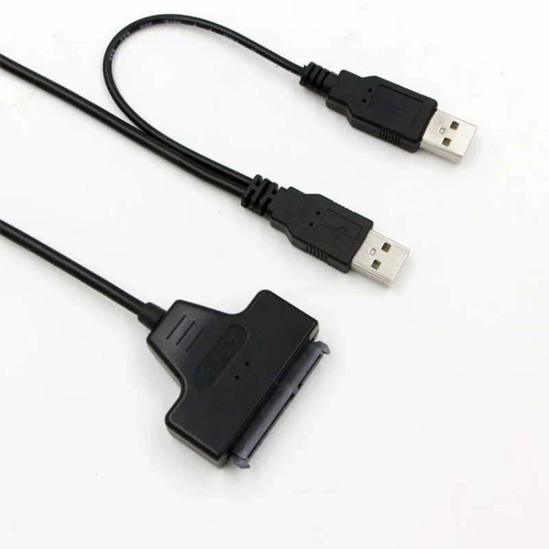 Cable adaptador USB 2,0 a SATA 7 + 15 pines 22 pines para unidad de disco duro HDD de 2,5 pulgadas Dual USB 2,0 a SATA 22 pines - imagen 2