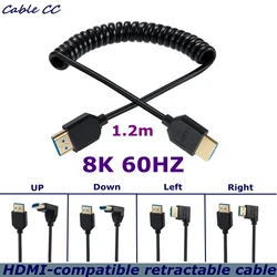 Cable HDMI 8K en espiral, macho a macho, ángulo de 90°