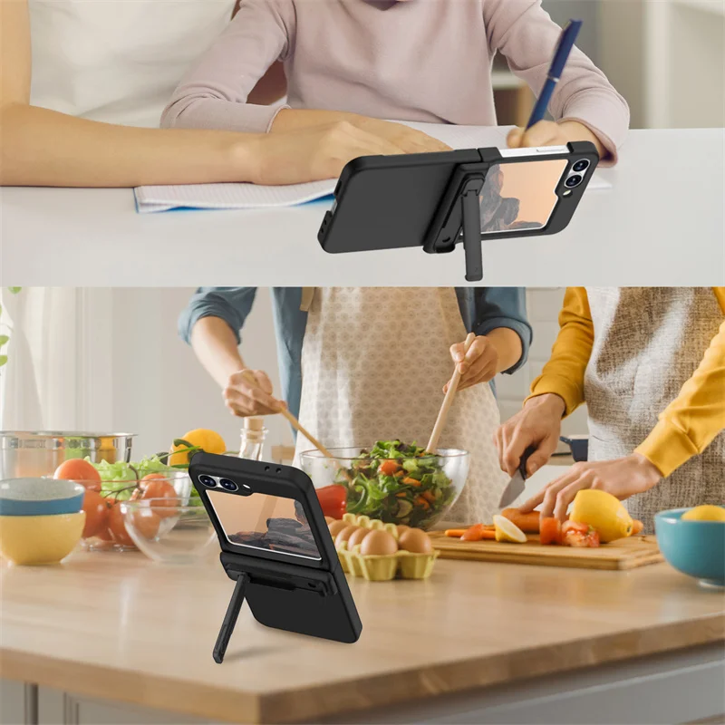 Para Samsung Galaxy Z Flip 6 5G Moda 360 ° Funda protectora a prueba de golpes con soporte para teléfono, protector de pantalla con bisagra totalmente protegida - imagen 5