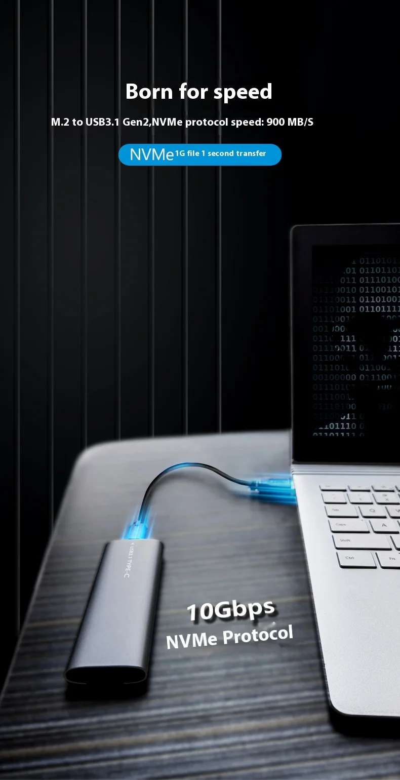 Caja metálica M2 SSD protocolo PCle NVMe 10Gbps M.2 a USB tipo C 3,2 Gen 2 carcasa externa NVMe portátil SSD Box 2280 ordenador - imagen 4