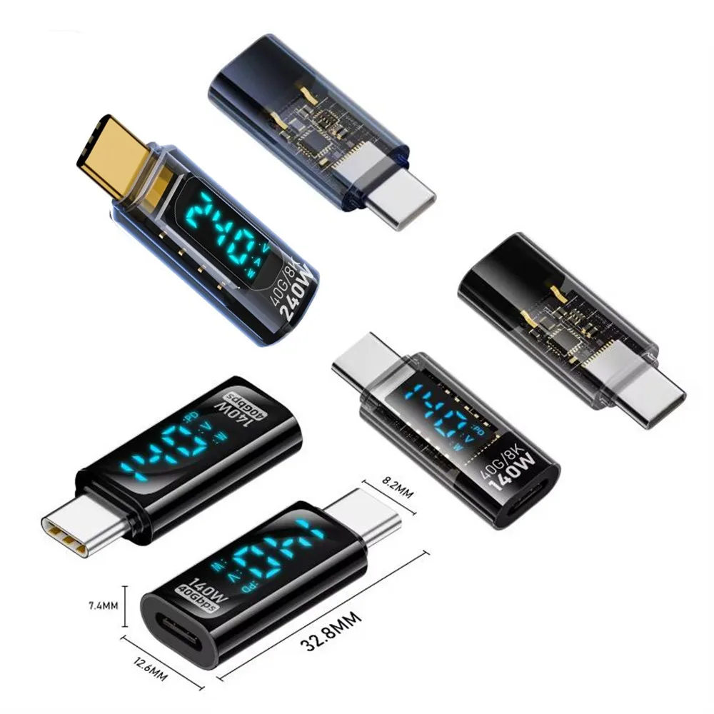 Extensor USB C medidor de potencia Digital PD 3,1 140W 240W pantalla LED 8K 40Gbps adaptador tipo C para teléfono móvil Thunderbolt3 portátil