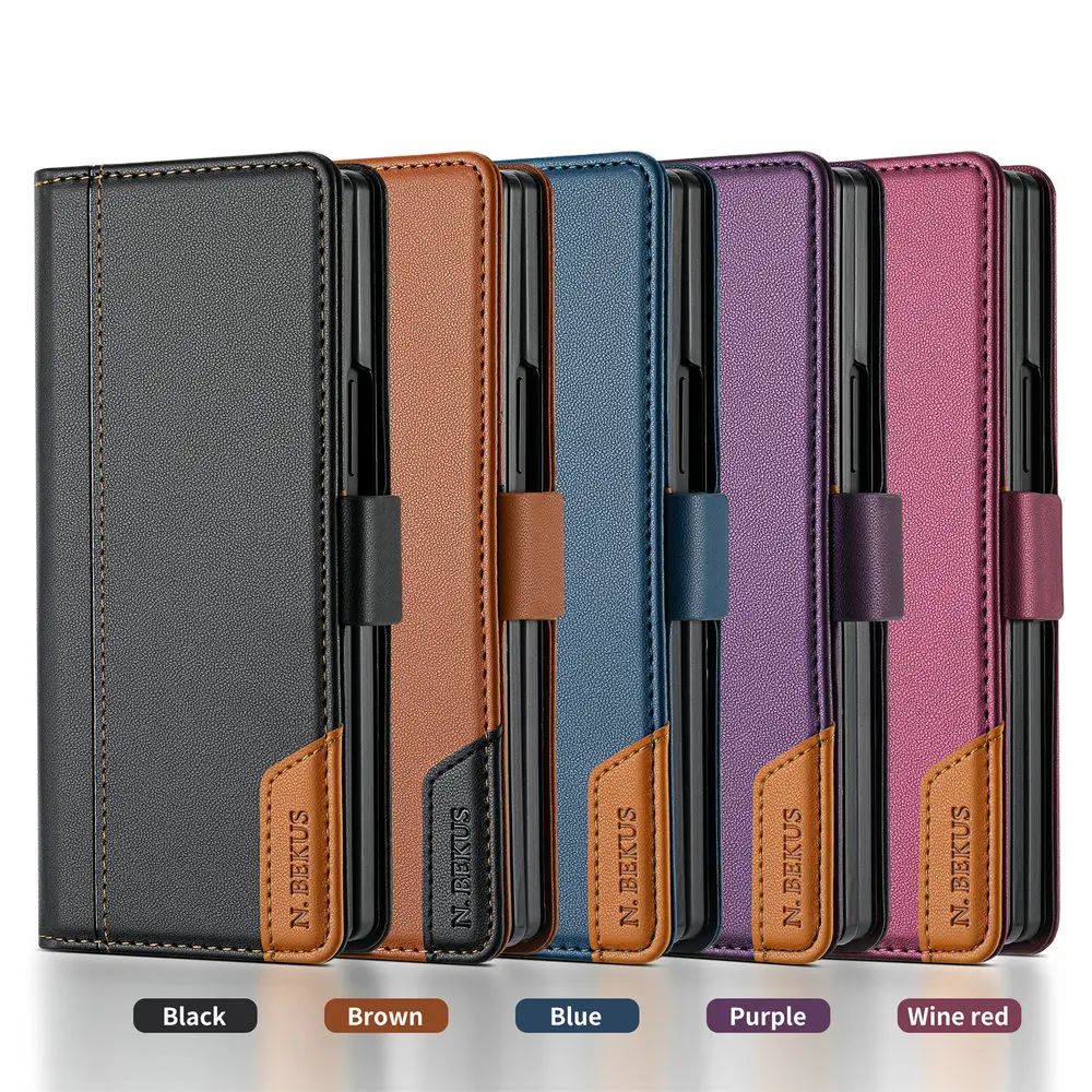 Funda tipo billetera de cuero de lujo para Samsung Galaxy Z Fold 7 6 5 4 3 5G 2025, funda con tapa, libro magnético de negocios ZFold6 Fold7 RFID - imagen 3