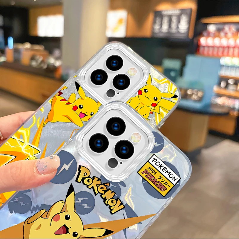 Funda de teléfono de dibujos animados de Pokemon Pikachu para iPhone 16 15 14 13 12 11 8 7 6 Pro Max Plus XS XR cubierta trasera dura a prueba de golpes de hilo de plumas - imagen 5