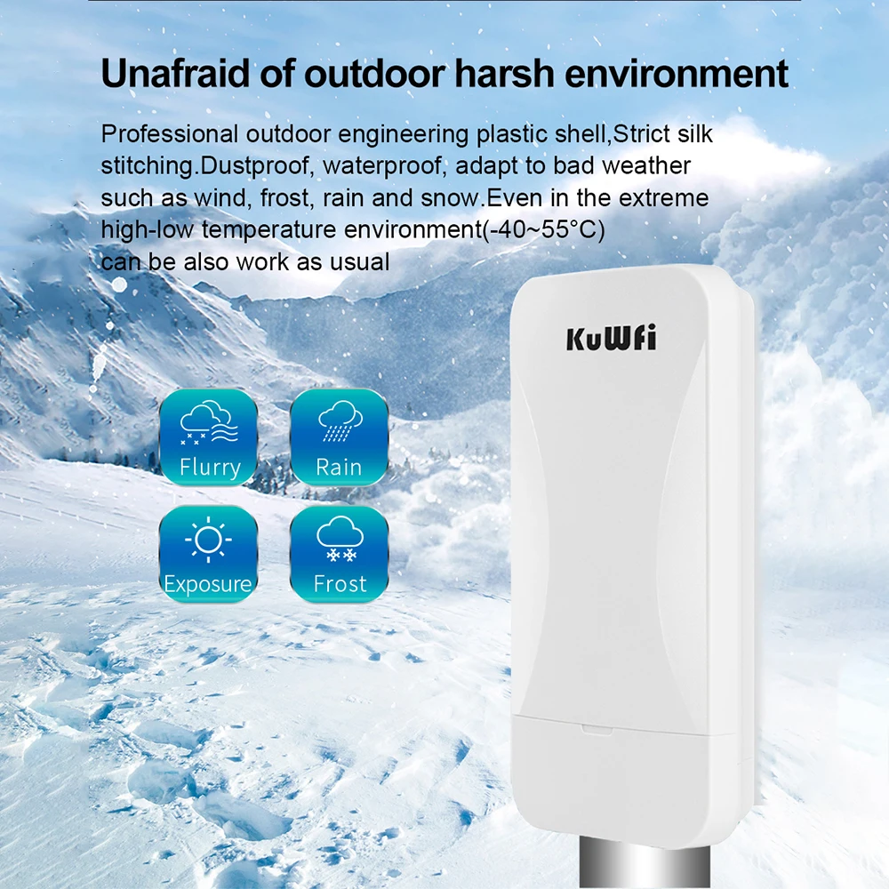 KuWfi-puente Wifi para exteriores, enrutador inalámbrico de 1KM, 2,4G, 300Mbps, extensor de largo alcance, Kit de enrutador AP CPE, puente inalámbrico, repetidor Wifi - imagen 2