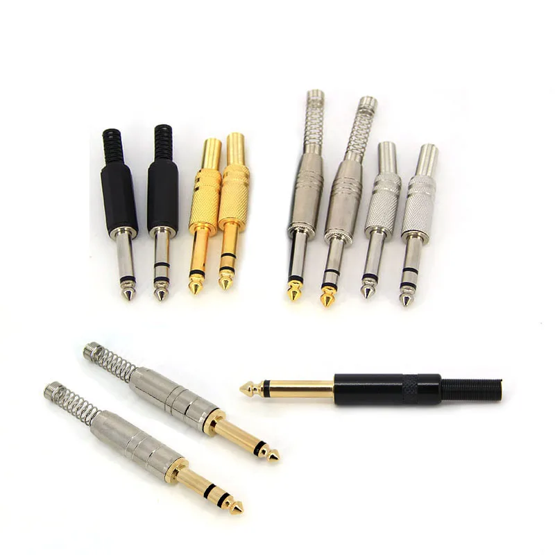 6,35mm 6,5mm audio macho mono estéreo enchufe de soldadura metal chapado en oro 2 3 polos amplificador micrófono convertidor h - imagen 2