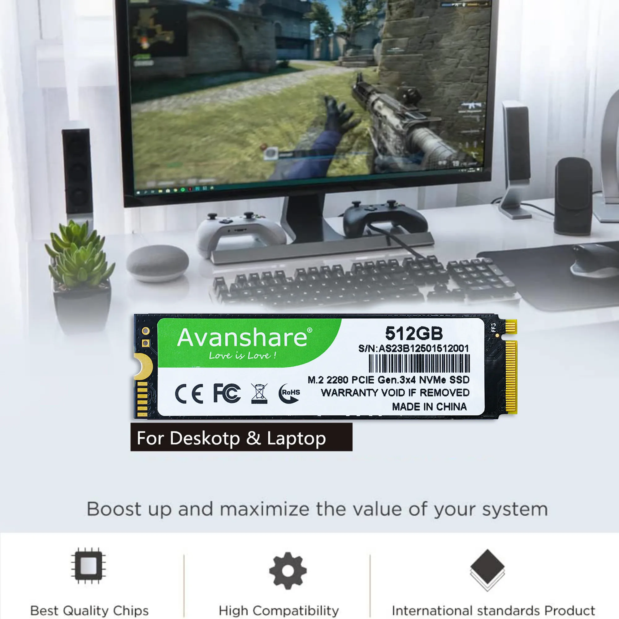 Avanshare SSD M.2 NVMe 128GB 256GB 512GB 1TB 2TB M2 NVMe PCIe3.0 M.2 2280 SSD disco duro disco de estado sólido para ordenador portátil de escritorio - imagen 4