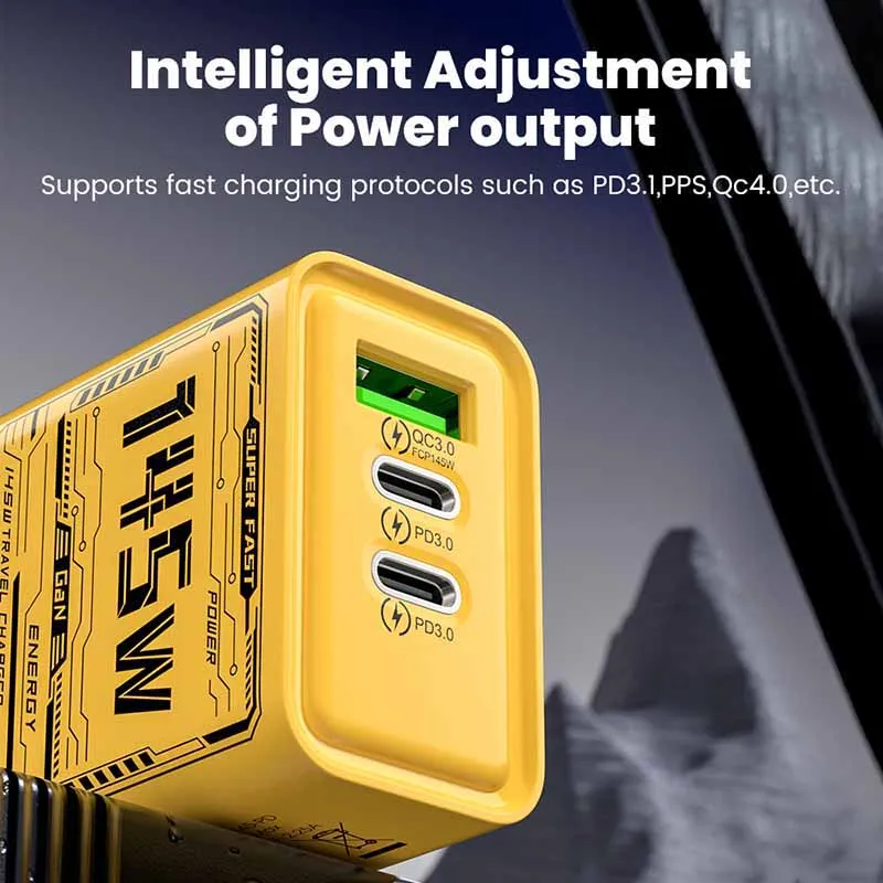 Cargador de carga rápida USB C de 145W para iPhone 15 Pro, adaptador de cargador multipuerto 3USB 3 tipo C para Samsung Xiaomi QC3.0 - imagen 2