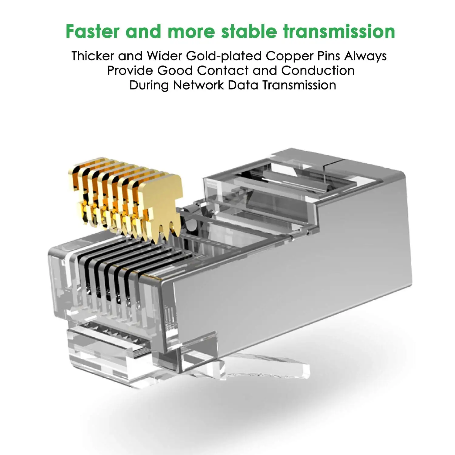 ZoeRax 100 Uds conectores de paso RJ45 CAT5 CAT6 blindados-enchufes modulares chapados en oro 3 clavijas 8P8C extremos Ethernet 1,1mm - imagen 4